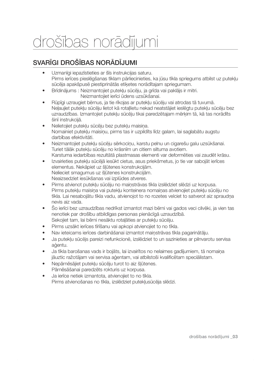 Samsung VCC7495H3K/XSB manual SvArīgI DrošīBAS NorāDījuMI 