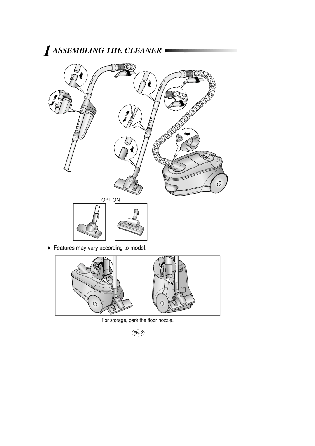 Samsung VCC7840V3R/GEN, VCC7840V3R/XEG, VCC7850V3B/XEP, VCC7840V3R/XEF, VCC7850V3B/XEF manual Assembling the Cleaner, Option 