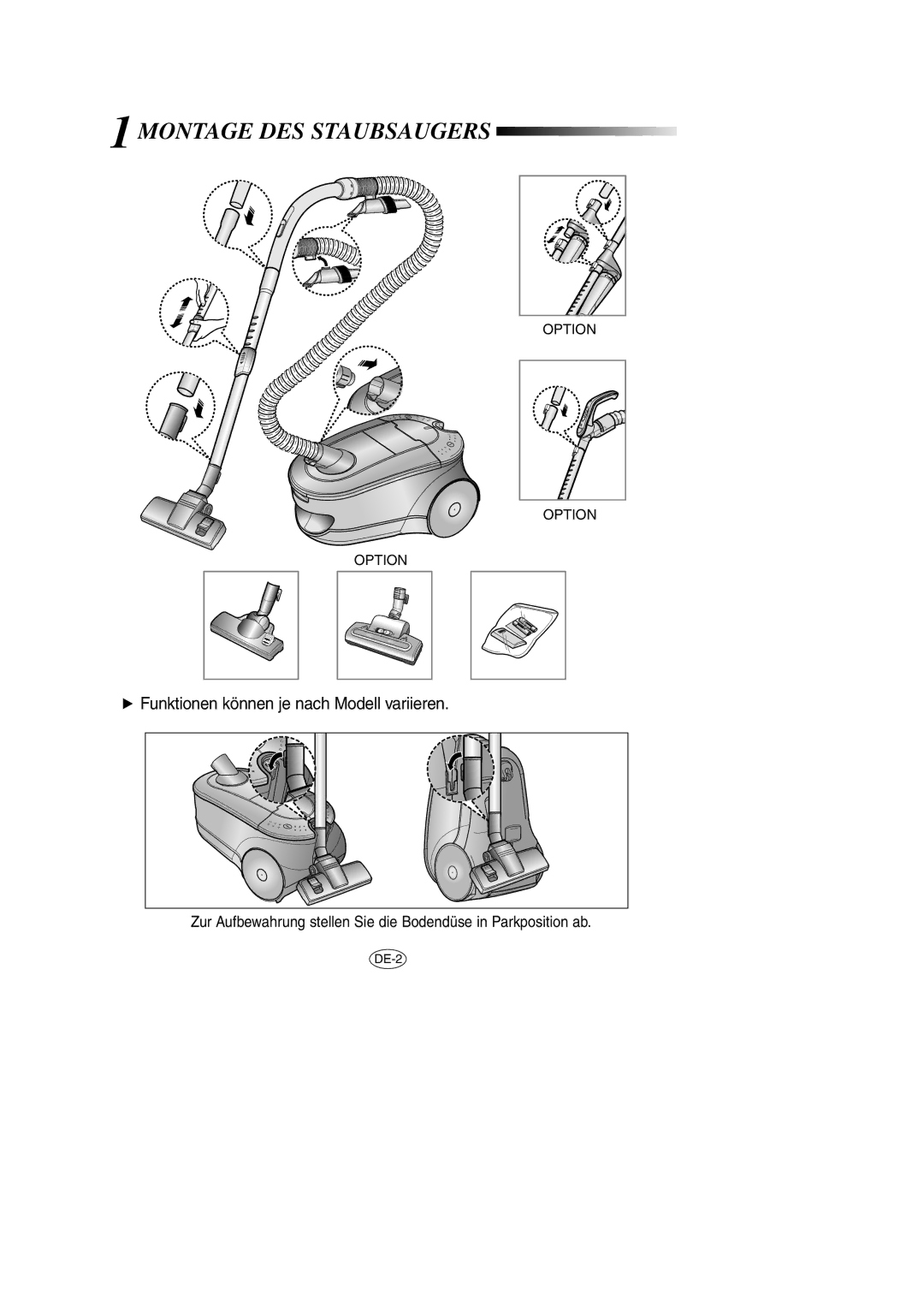 Samsung VCC7870V3B/XEG, VCC7846V3G/XEG, VCC7840V3R/XEG, VCC7866H32/XEG, VCC7868H3K/XEG manual Montage DES Staubsaugers, Option 