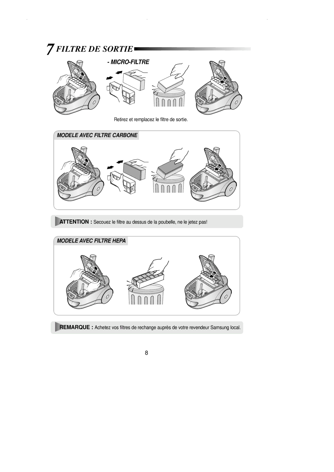 Samsung VCC7870V3N/XEF, VCC7850V3B/XEF manual Filtre DE Sortie, Micro-Filtre 