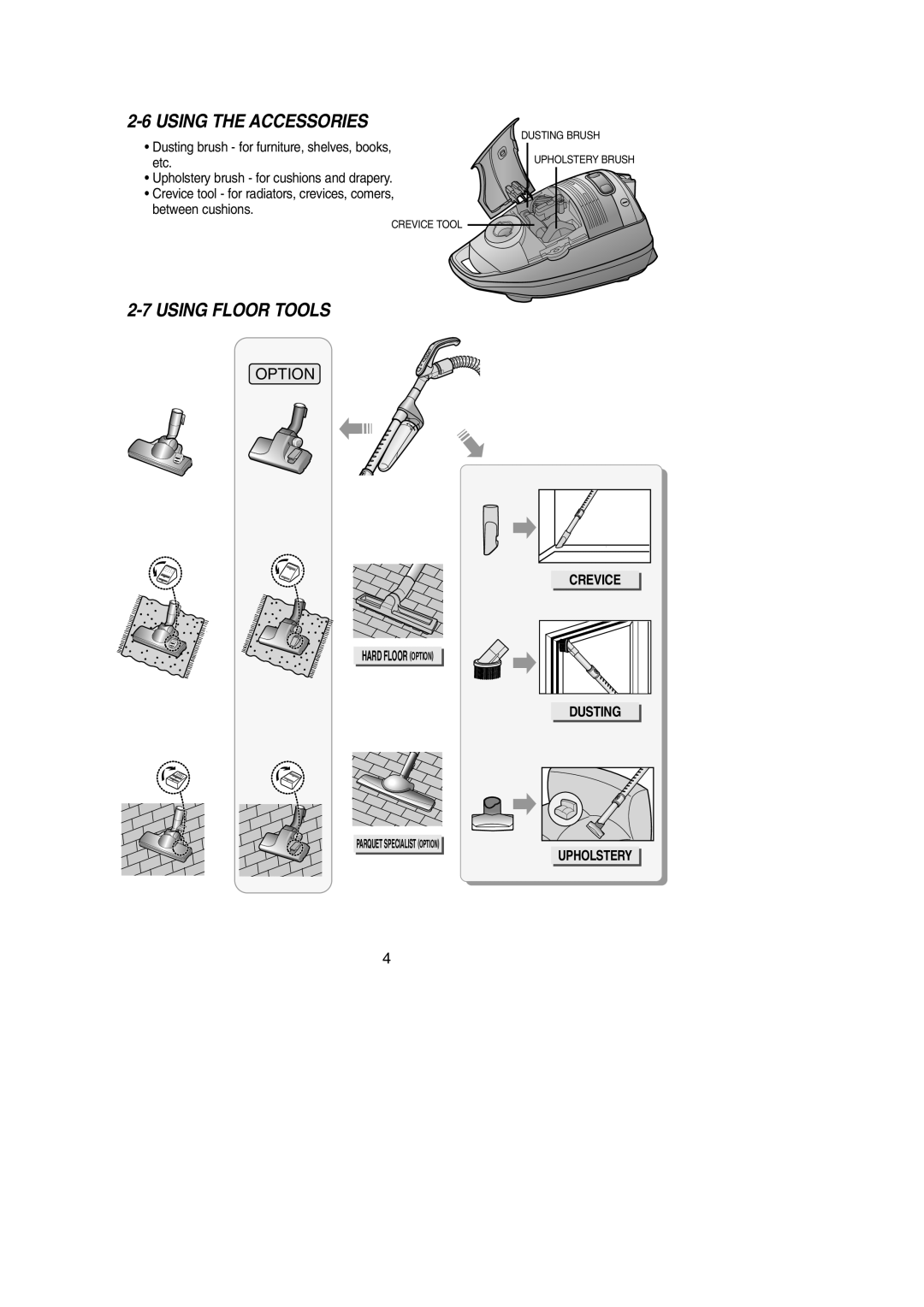 Samsung VCC7936V2B/TWL, VCC7930V3B/GEN, VCC7935V3K/XSG, VCC7920V3R/GEN, VCC7930V2K/BAY, VCC7970V2W/UMG manual Using Floor Tools 