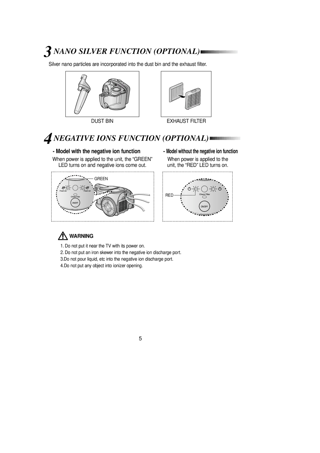 Samsung VCC8020H2S/XST, VCC8020H3S/XFA manual Nano Silver Function Optional, Negative Ions Function Optional 