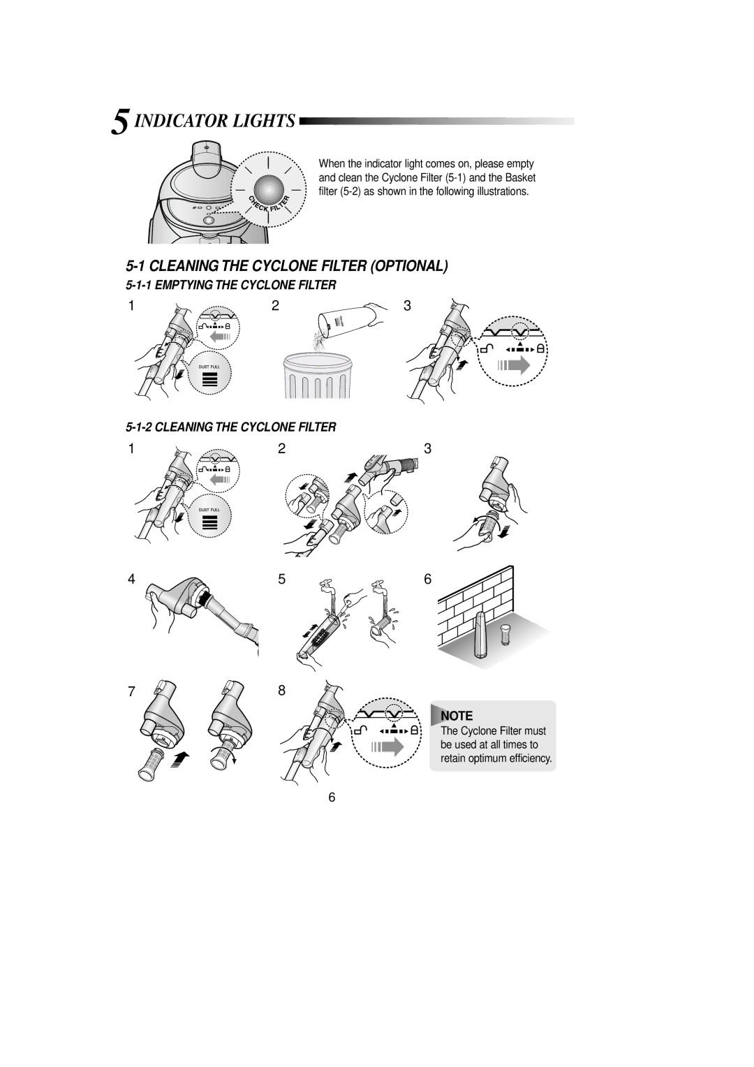 Samsung VCC8020H3S/XFA, VCC8020H2S/XST manual Cleaning the Cyclone Filter Optional, Indicator Lights 