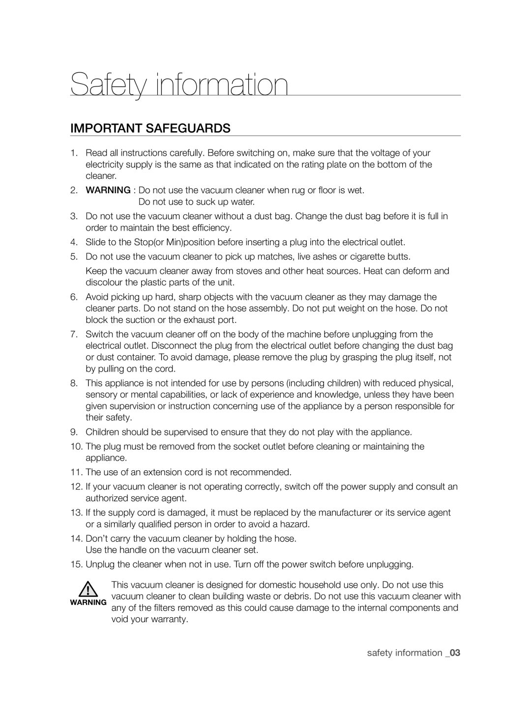 Samsung VCC8240V3R/UMG, VCC8285H3K/UMG, VCC8265H3S/UMG, VCC8245V3R/UMG, VCC8280H3K/UMG manual Important Safeguards 