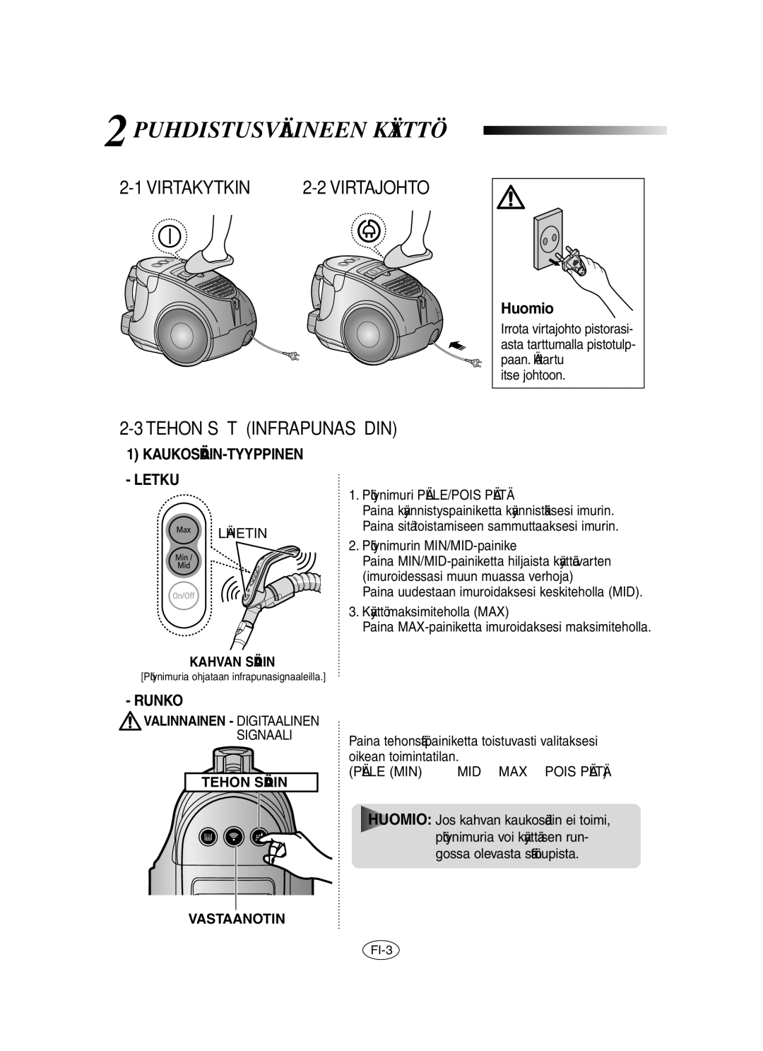 Samsung VCC8480H3R/XEE Puhdistusvälineen Käyttö, Virtakytkin, Tehon Säätö Infrapunasäädin, KAUKOSÄÄDIN-TYYPPINEN Letku 