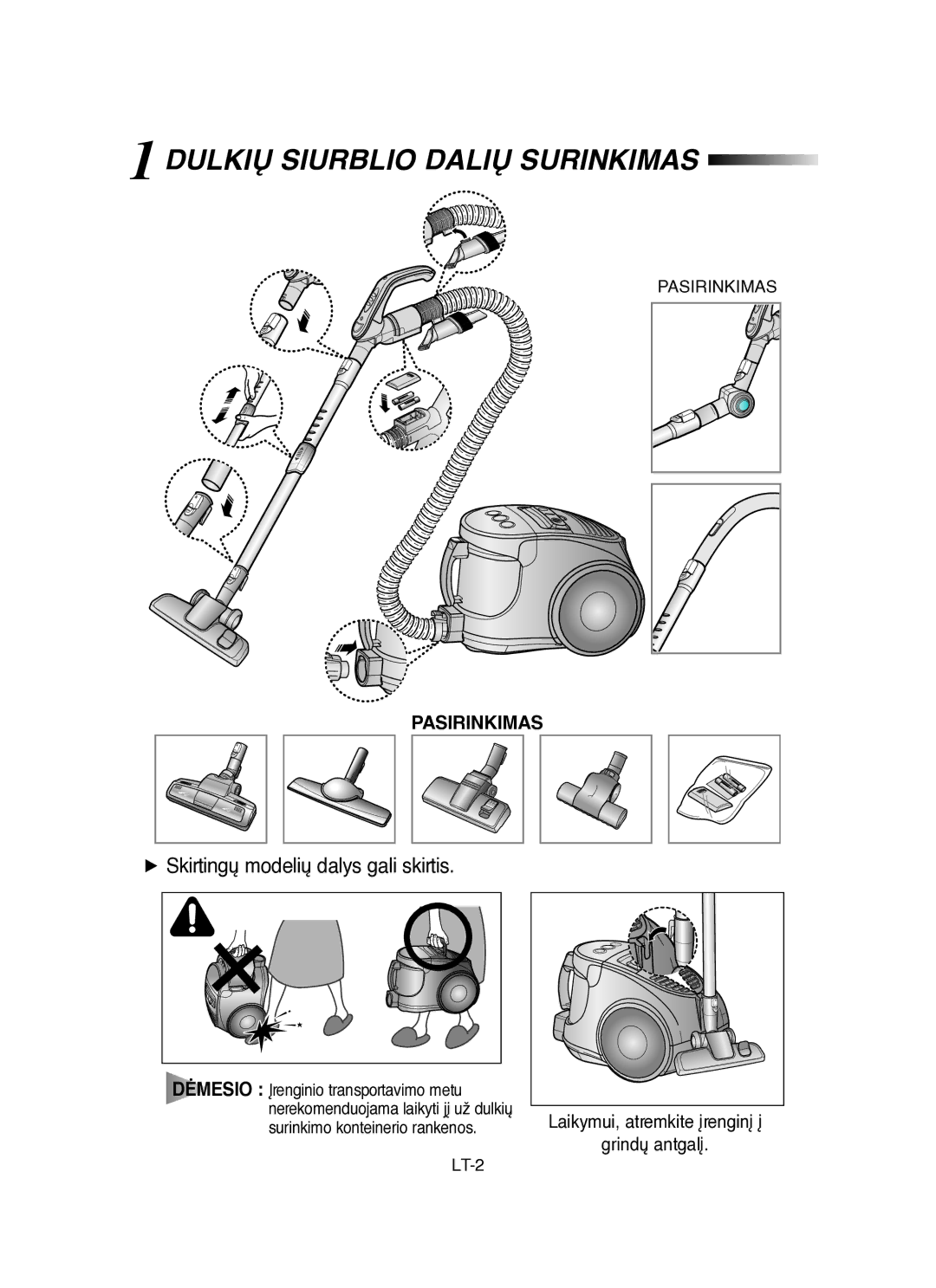 Samsung VCC8431V3R/SBW, VCC8451H3B/SBW manual Dulkið Siurblio Dalið Surinkimas, Pasirinkimas 