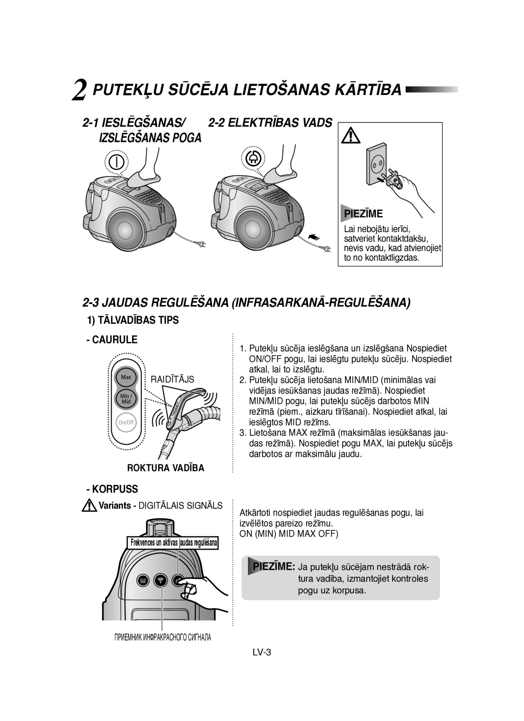 Samsung VCC8451H3B/SBW, VCC8431V3R/SBW manual PUTEKπU SÌCîJA Lietošanas KÅRT±BA, Roktura VAD±BA 