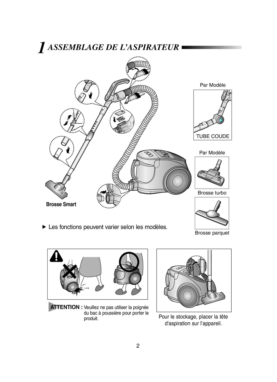 Samsung VCC8450H3G/XEH, VCC8460H3B/XEF, VCC8470H3O/XEF, VCC8420V31/XEF manual Assemblage DE L’ASPIRATEUR, Brosse Smart 