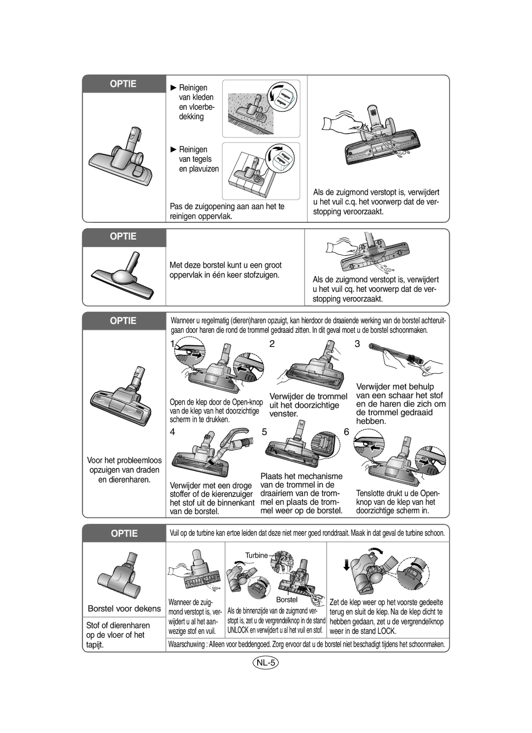 Samsung VCC8480H37/SML, VCC8460H3B/XEG, VCC8480H3S/XEN, VCC8480H3B/XEG manual Optie Reinigen van kleden en vloerbe- dekking 