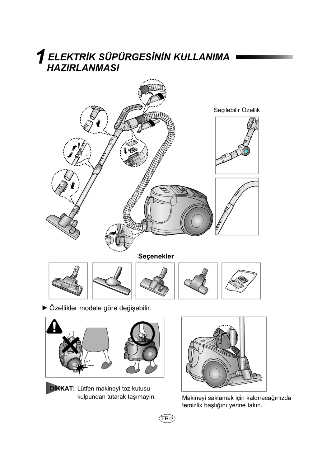 Samsung VCC8481H3R/ANU manual 1ELEKTR‹K SÜPÜRGES‹N‹N Kullanima Hazirlanmasi, Özellikler modele göre de¤iﬂebilir 