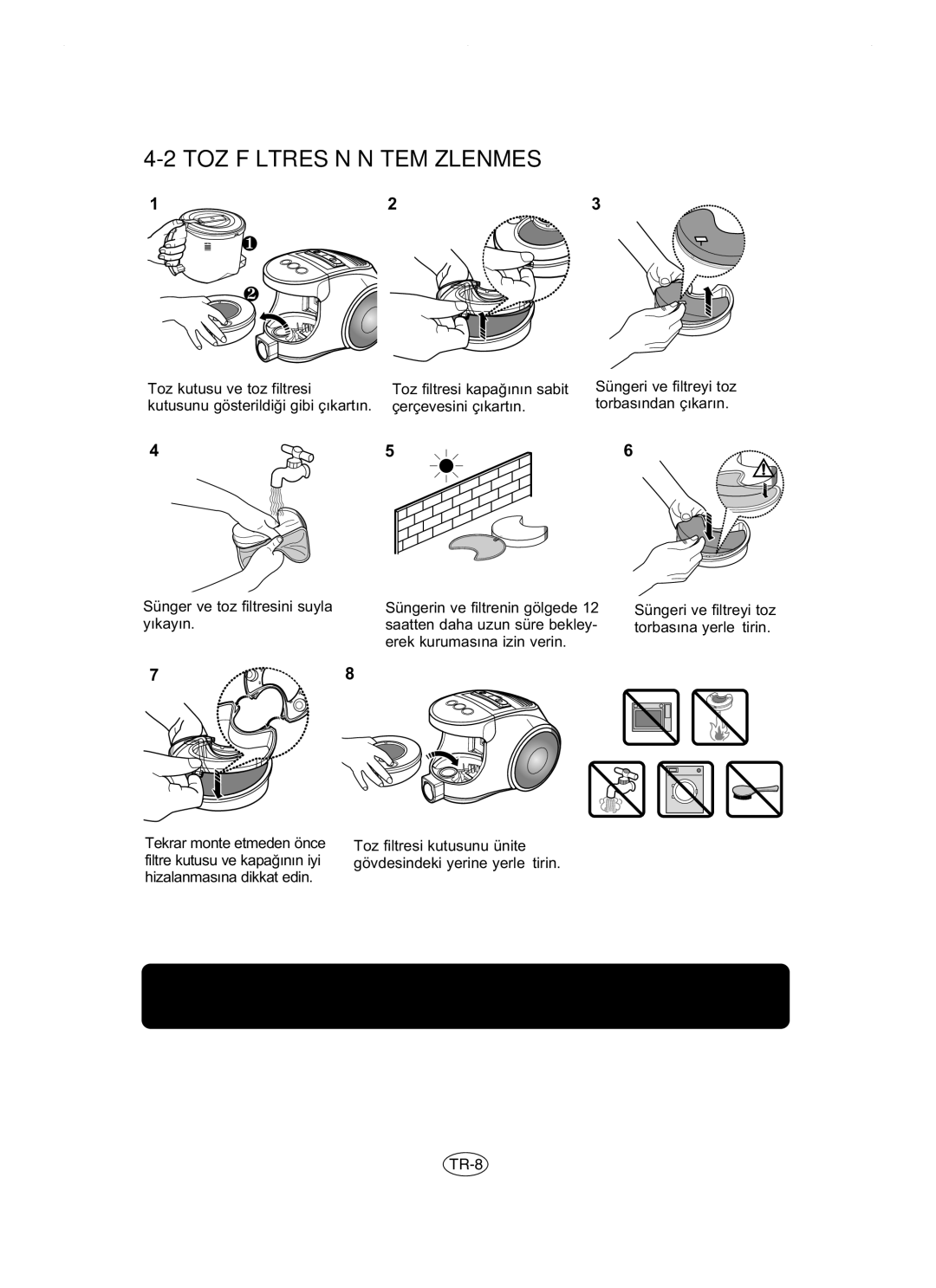 Samsung VCC8481H3R/ANU manual Toz F‹Ltres‹N‹N Tem‹Zlenmes‹ 