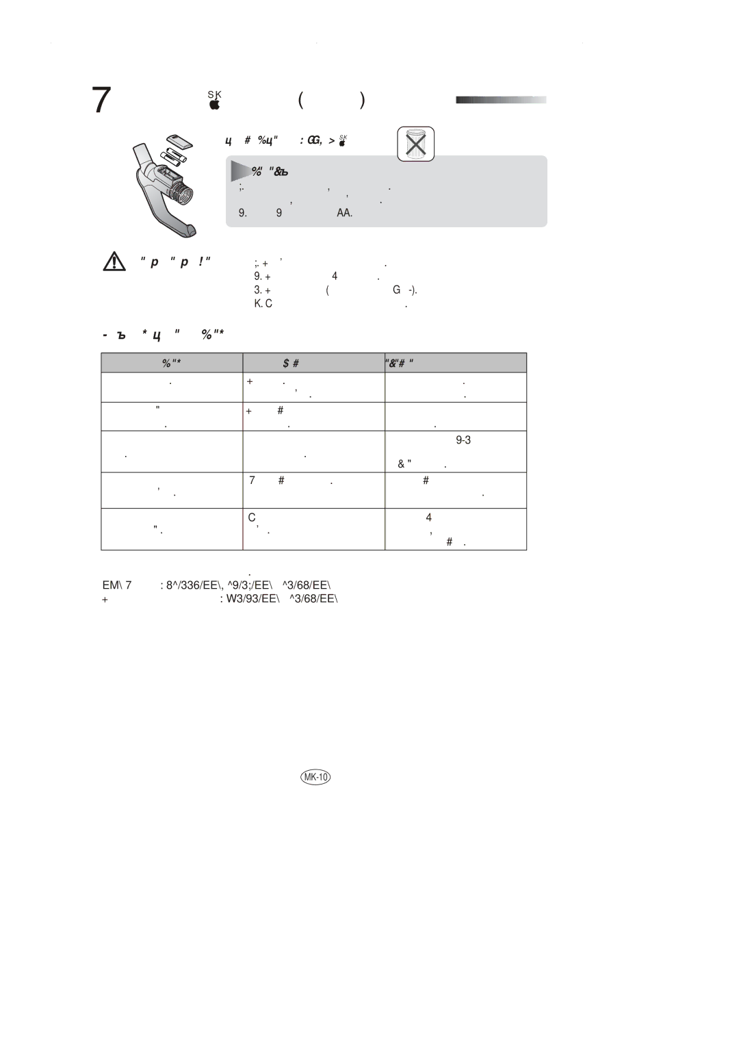 Samsung VCC8551H3S/XEV, VCC8551H2K/UMG, VCC8551H3S/XSG, VCC8551H4S/ATC, VCC8551H3S/BOL manual 7ПРОМЕНА НА Батеријатаопција 