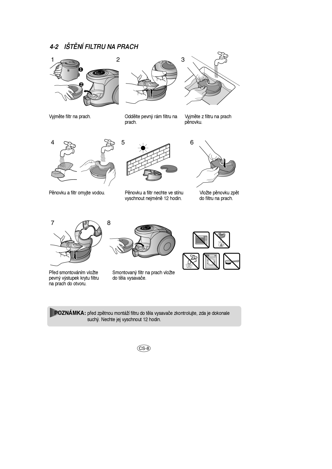 Samsung VCC8570H3C/XEH manual ČIŠTùNÍ Filtru NA Prach 