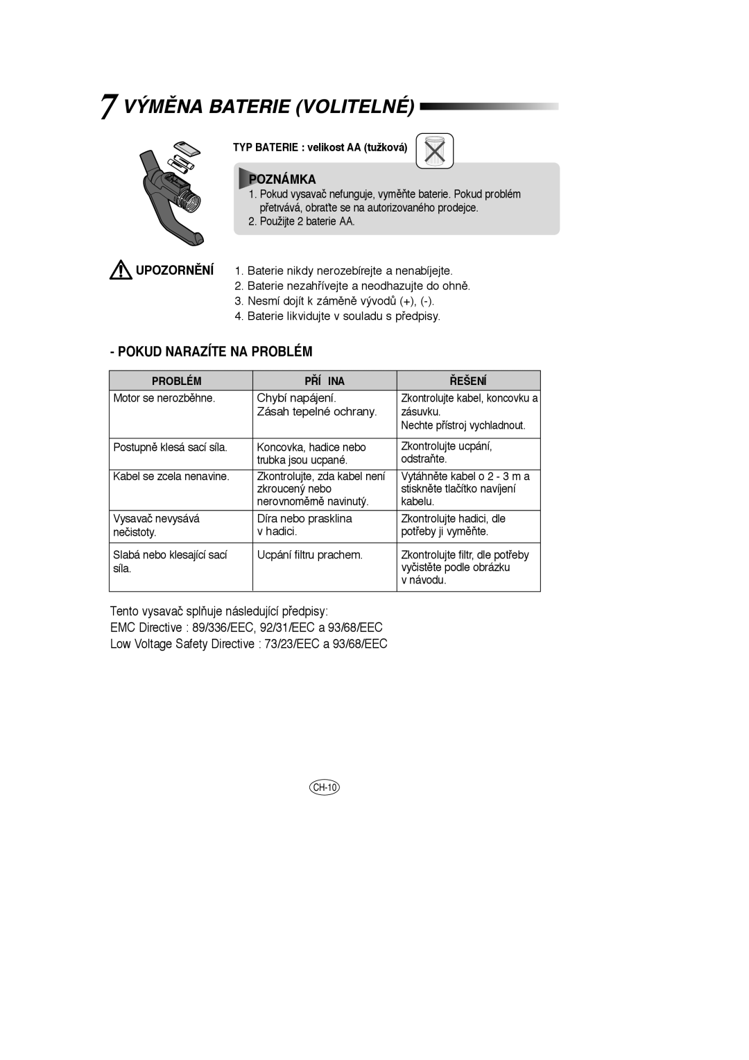 Samsung VCC8570H3C/XEH manual VÝMùNA Baterie Volitelné 