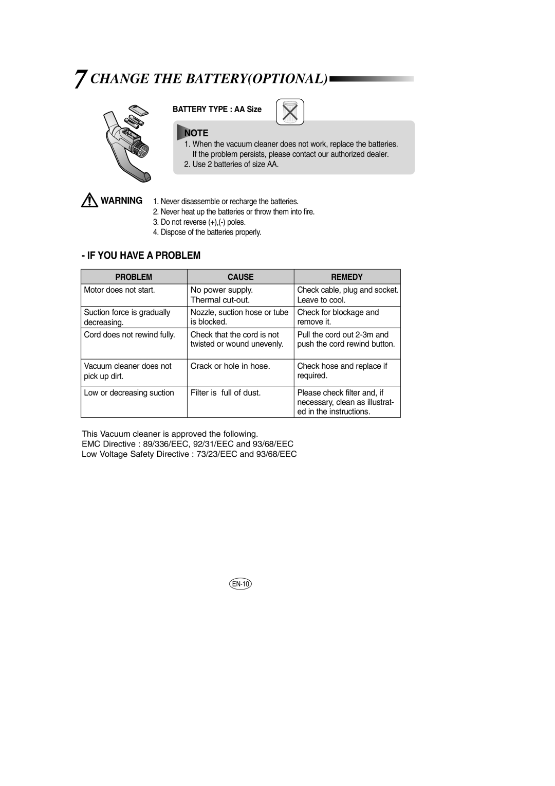 Samsung VCC8570H3C/XEH manual 7CHANGE the Batteryoptional 