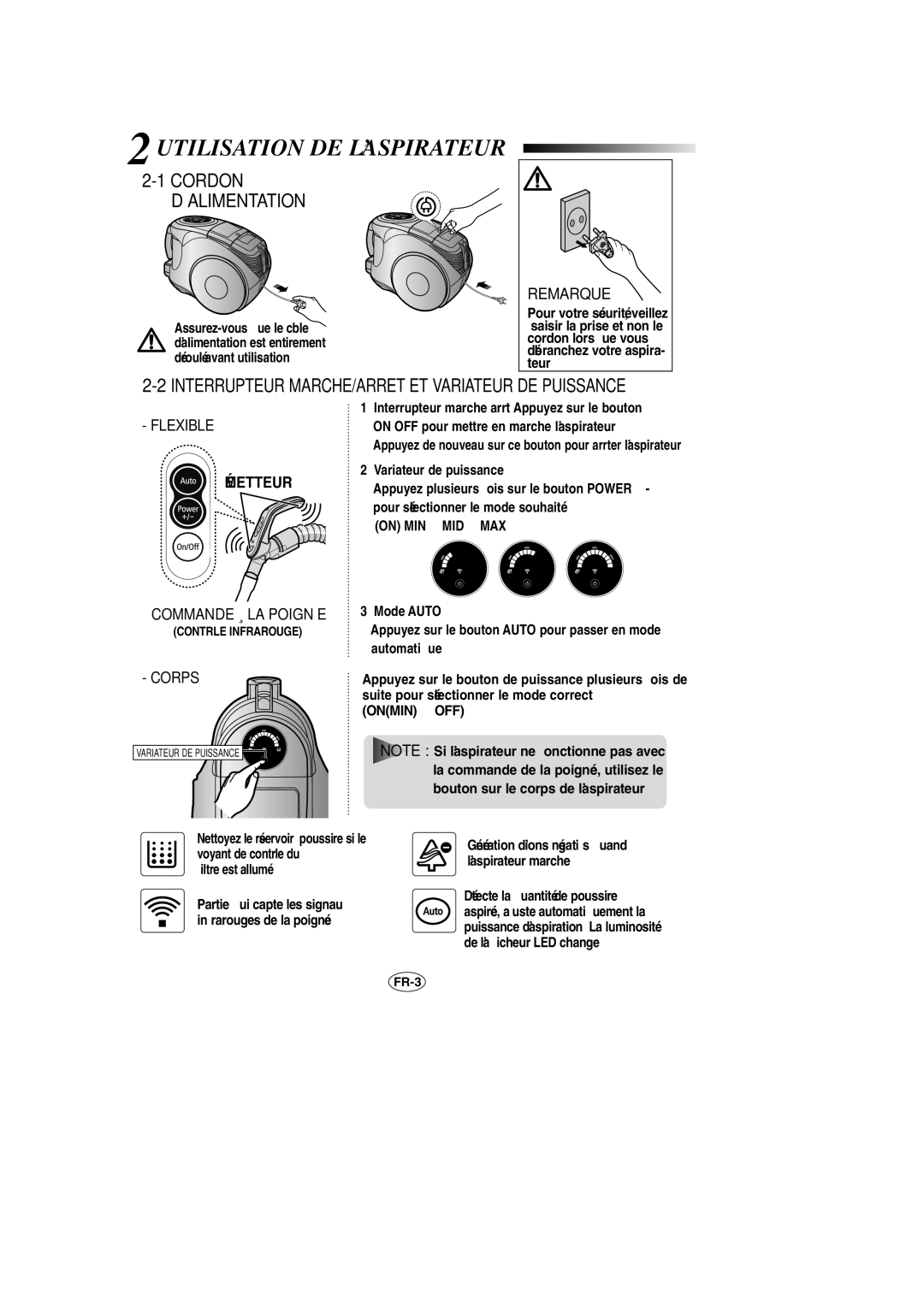 Samsung VCC8571H3K/XEV, VCC8571H3K/SBW manual Utilisation DE L’ASPIRATEUR, Filtre est allumé 