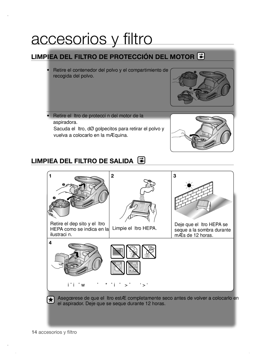 Samsung VCC8680V3A/XEC, VCC8680V3A/ANU manual LIMpIEza DEl FIlTRo DE pRoTECCIÓN DEl MoToR, LIMpIEza DEl FIlTRo DE salIDa 