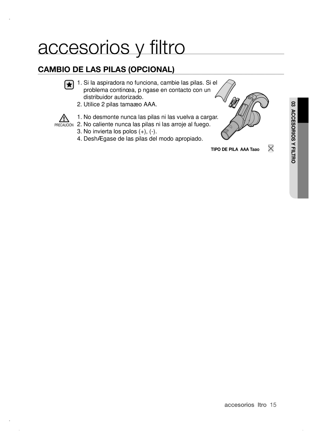 Samsung VCC8680V3A/ANU, VCC8680V3A/XEC manual CambIo dE las pIlas opcIonal 