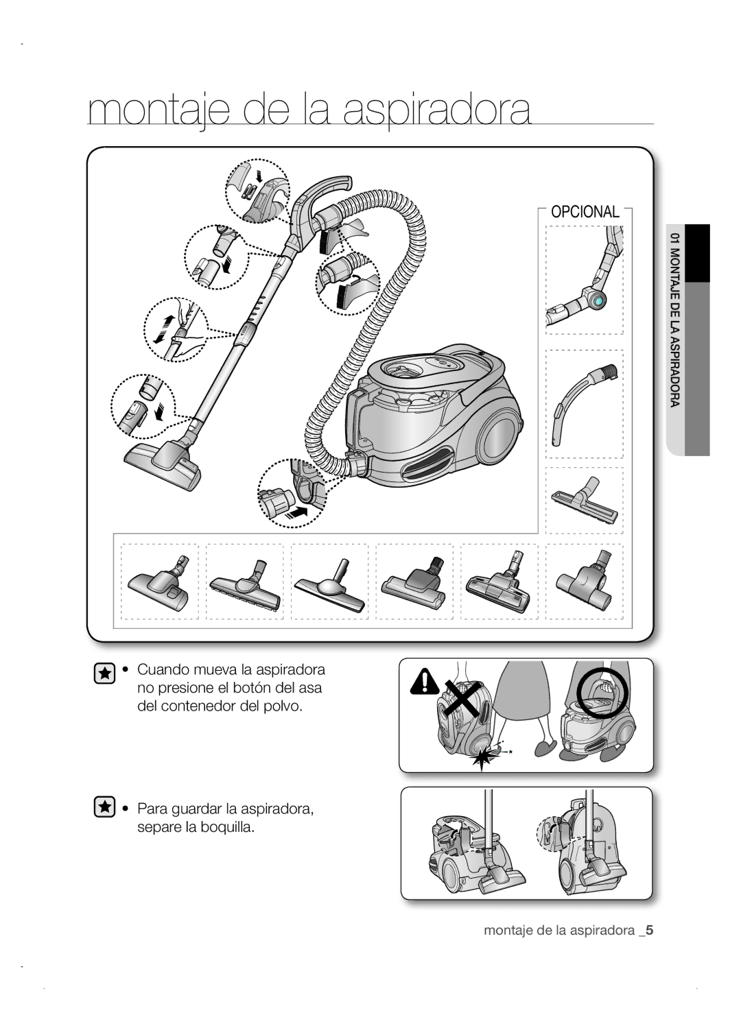 Samsung VCC8680V3A/ANU, VCC8680V3A/XEC manual Montaje de la aspiradora, Opcional 