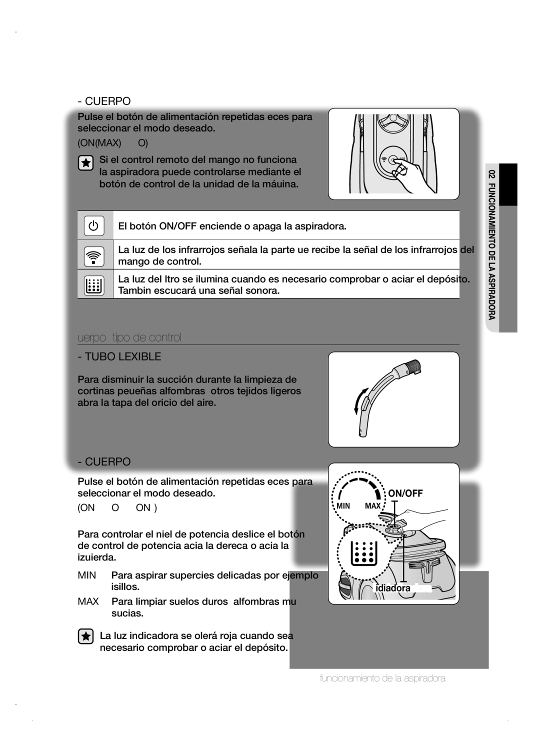 Samsung VCC8680V3A/ANU, VCC8680V3A/XEC manual Cuerpo, Luz indicadora 