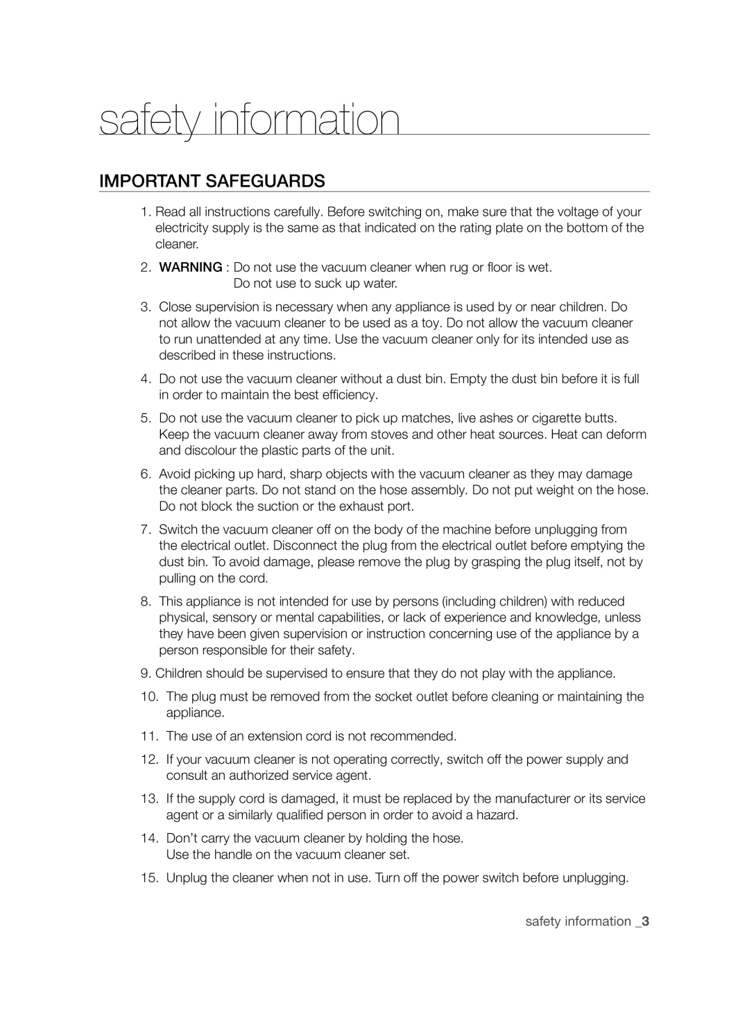 Samsung VCC8680V3K/XEE manual Important Safeguards 