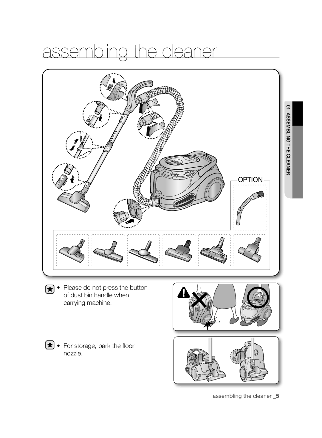 Samsung VCC8680V3K/XEE manual Assembling the cleaner, Option 