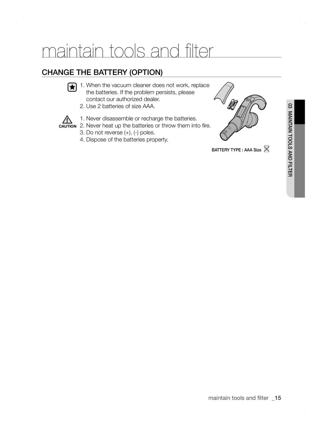 Samsung VCC8690H3A/XSV manual ChANGE ThE bATTERY Option 