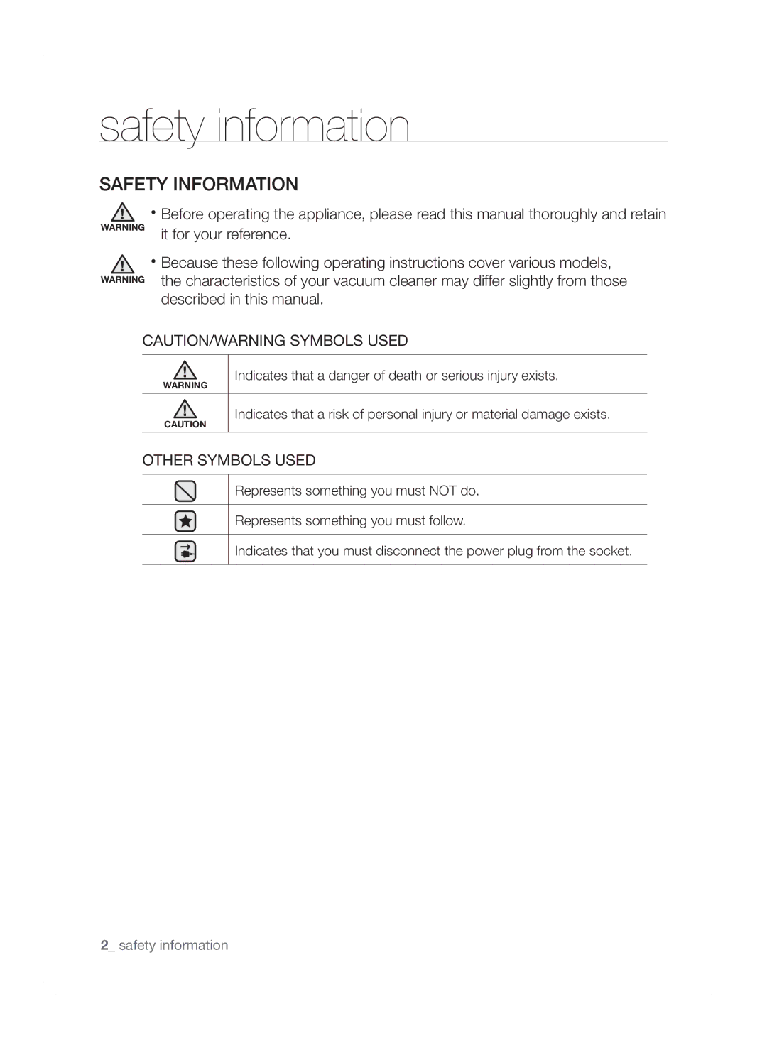 Samsung VCC8690H3A/XSV manual Safety information, Safety Information 