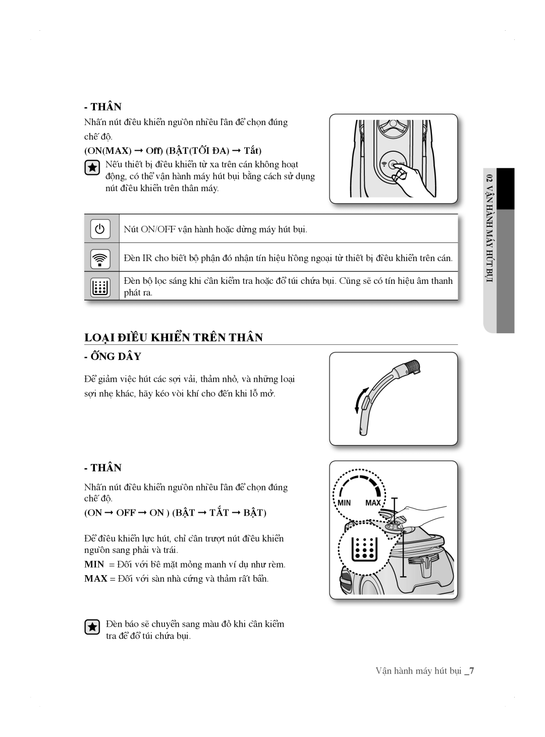 Samsung VCC8690H3A/XSV manual Loại điều khiển trên thân 