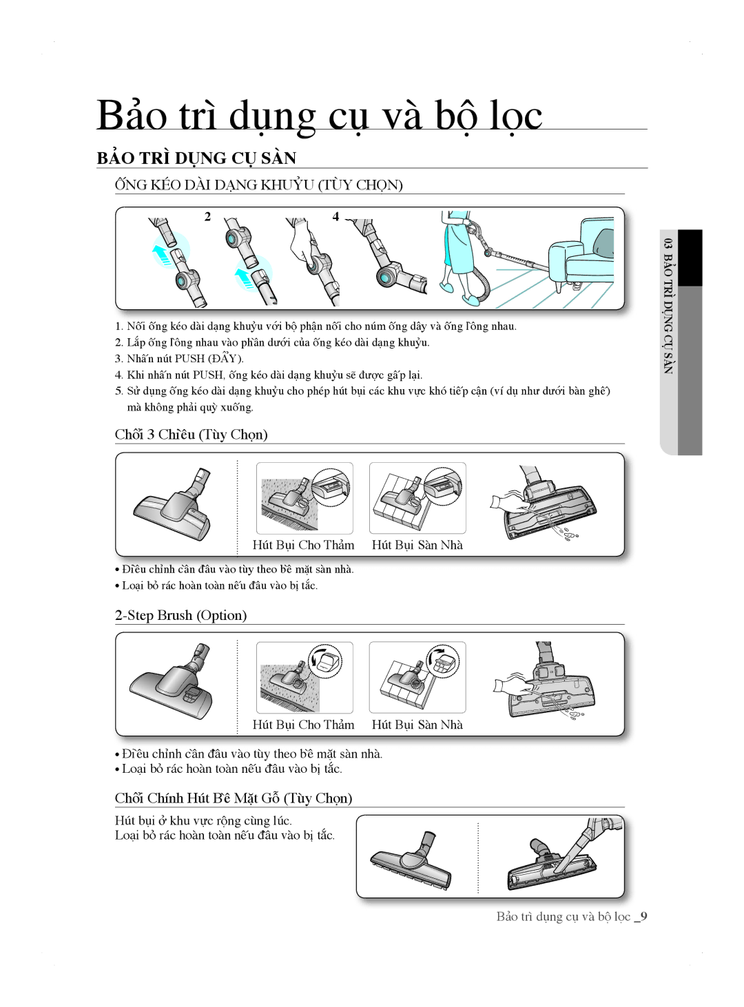 Samsung VCC8690H3A/XSV manual BẢO TRÌ Dụng CỤ SÀN, ỐNG KÉO DÀI Dạng Khuỷu TÙY Chọn 