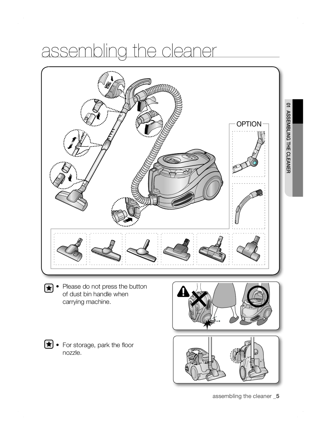 Samsung VCC8690H3A/XSV manual Assembling the cleaner, Option 