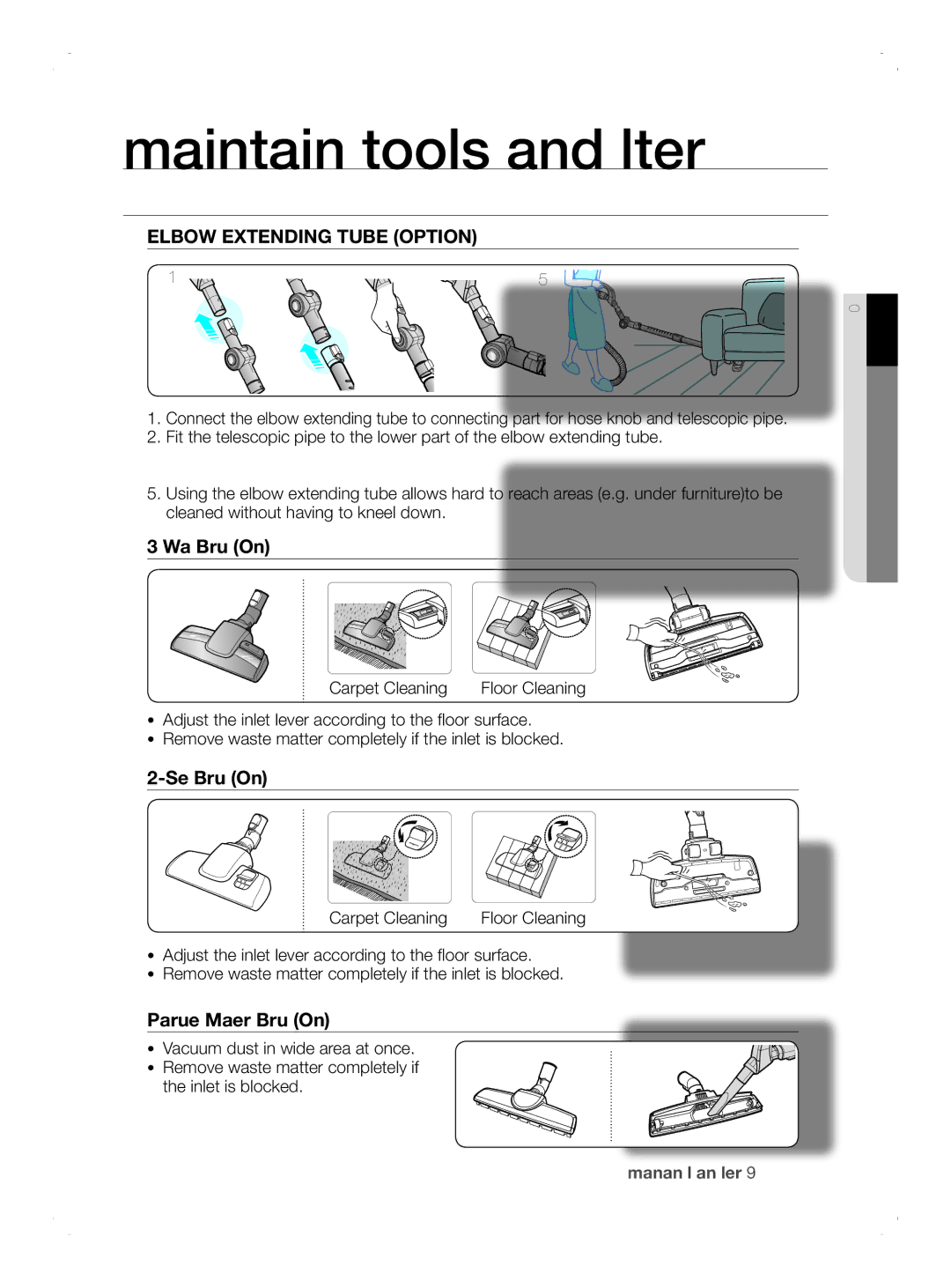 Samsung VCC8690H3A/XSV manual Maintain Floor Tools, Elbow Extending Tube Option 