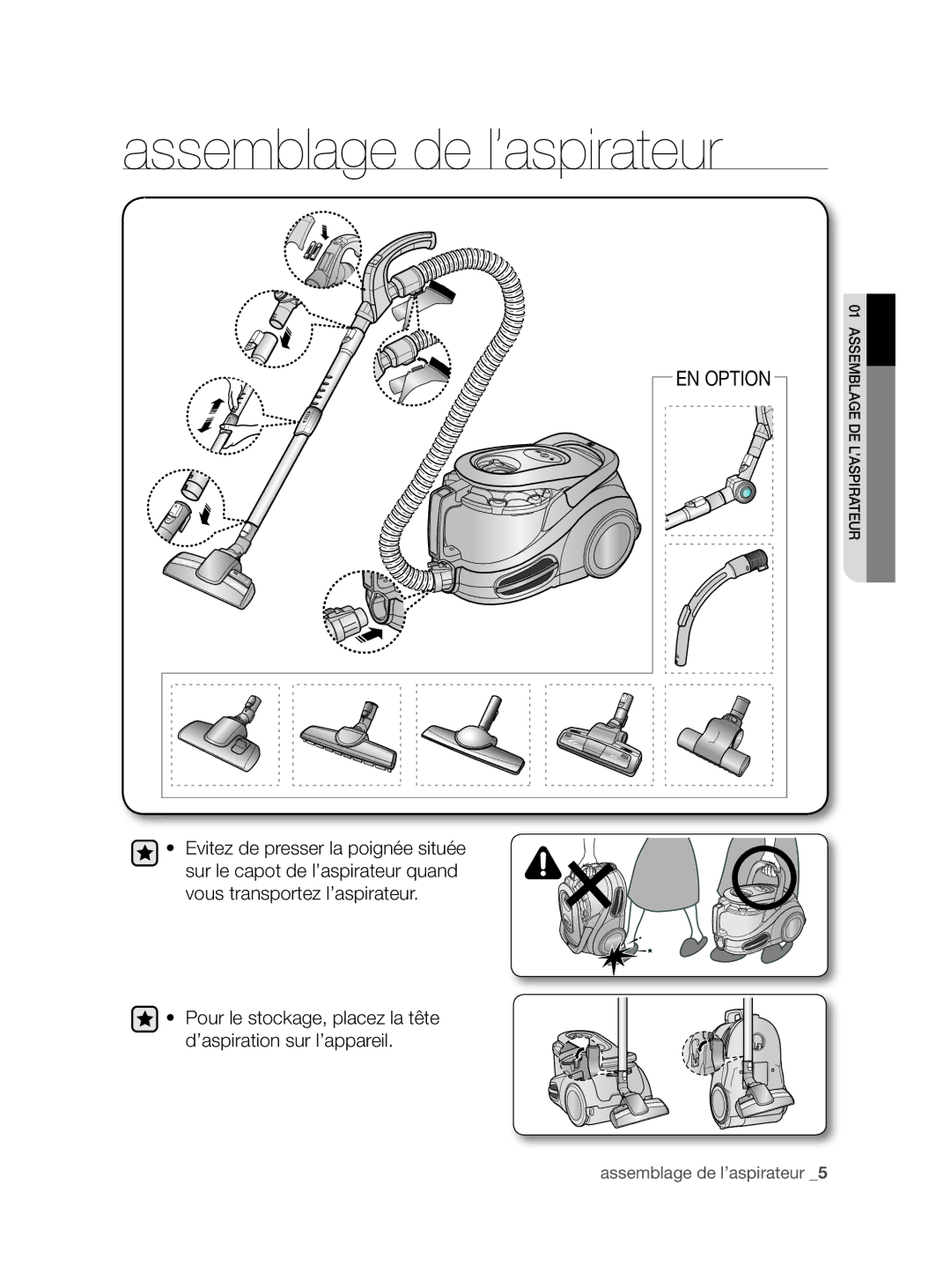 Samsung VCC86G0V3A/XEF, VCC86H0H3S/XEF manual Assemblage de l’aspirateur 