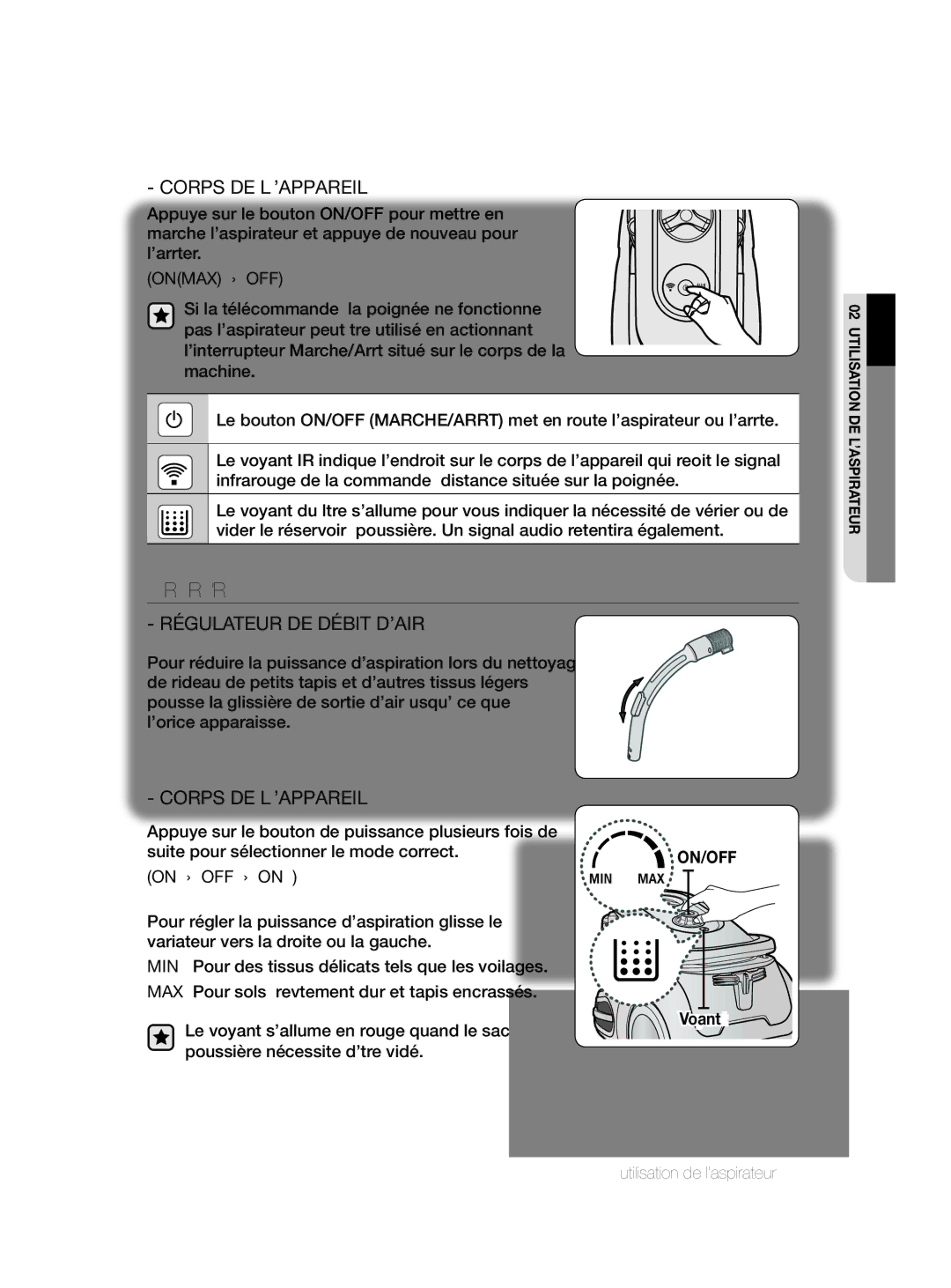 Samsung VCC86G0V3A/XEF, VCC86H0H3S/XEF manual Type DE Commande SUR LE Corps DE L’APPAREIL 