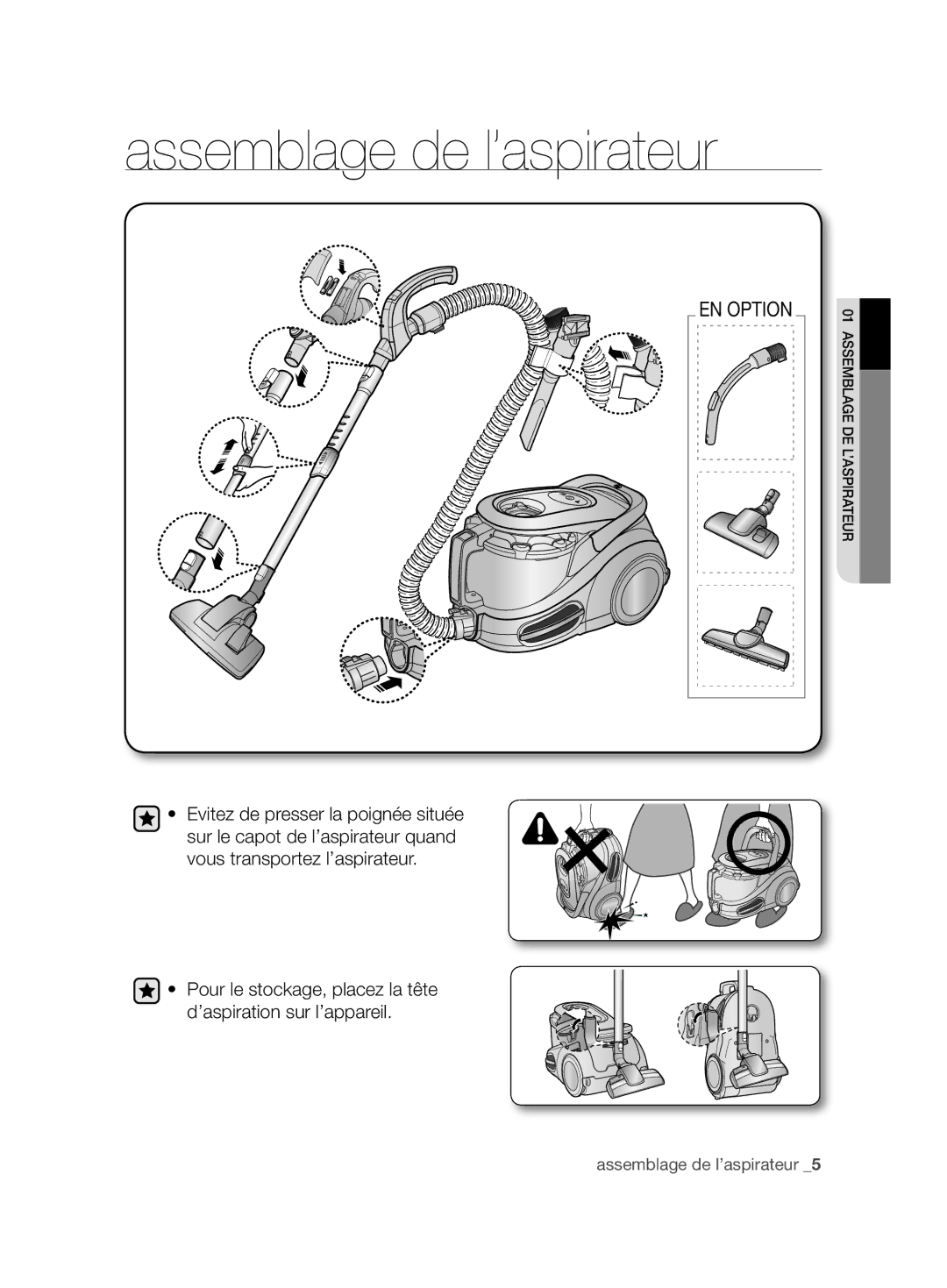 Samsung VCC86H0H3S/XEF, VCC86H0H3S/XEG manual Assemblage de l’aspirateur 