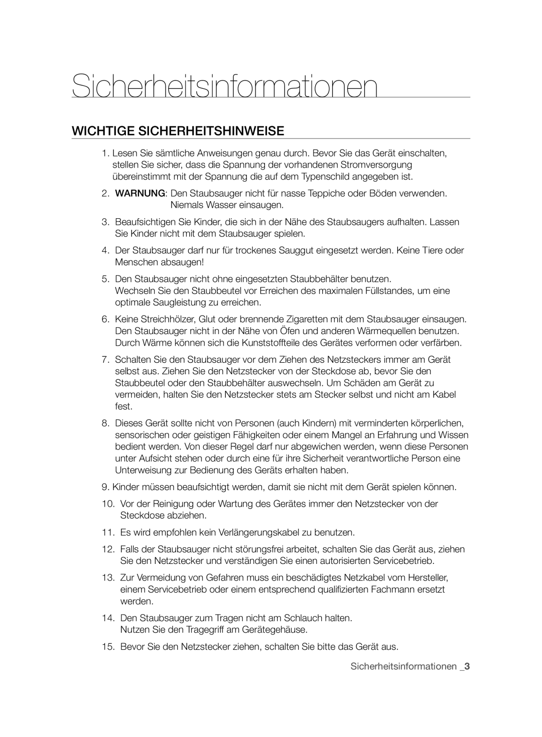 Samsung VCC86H0H3S/XEF, VCC86H0H3S/XEG manual Wichtige Sicherheitshinweise 