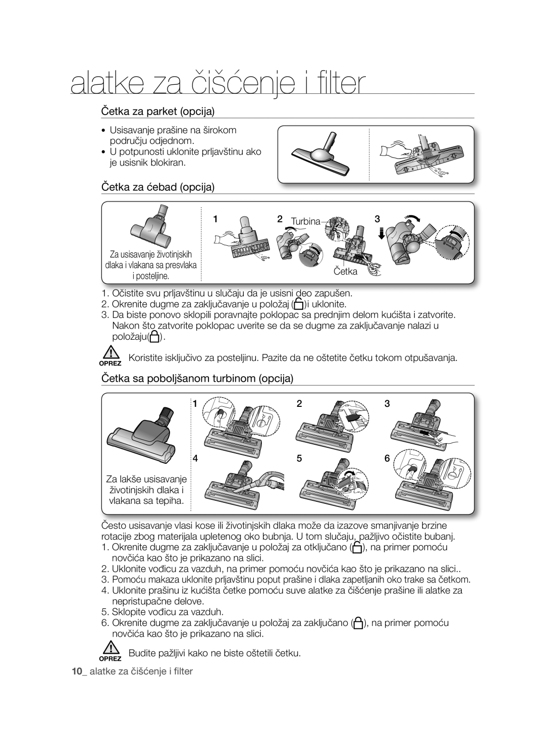 Samsung VCC8780H4A/ATC manual Četka za parket opcija, Četka za ćebad opcija, Četka sa poboljšanom turbinom opcija, Turbina 