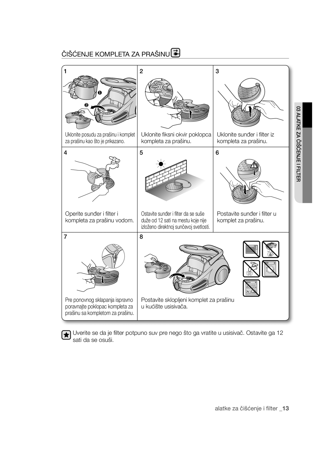 Samsung VCC8780H3A/TWL, VCC8780H3A/BOL, VCC8780H3A/XSG, VCC8780H4A/ATC, VCC8780H3A/XEH manual Čišćenje Kompleta ZA Prašinu 