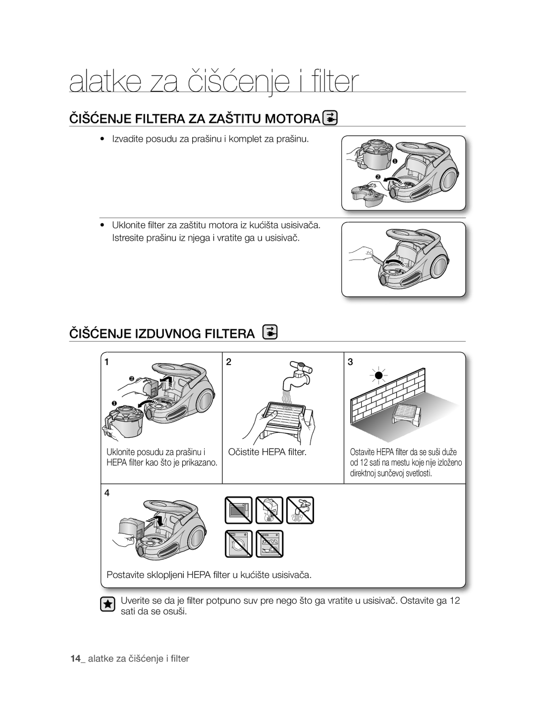 Samsung VCC8780H3A/XSG, VCC8780H3A/BOL, VCC8780H3A/TWL manual Čišćenje Filtera ZA Zaštitu Motora, Čišćenje Izduvnog Filtera 