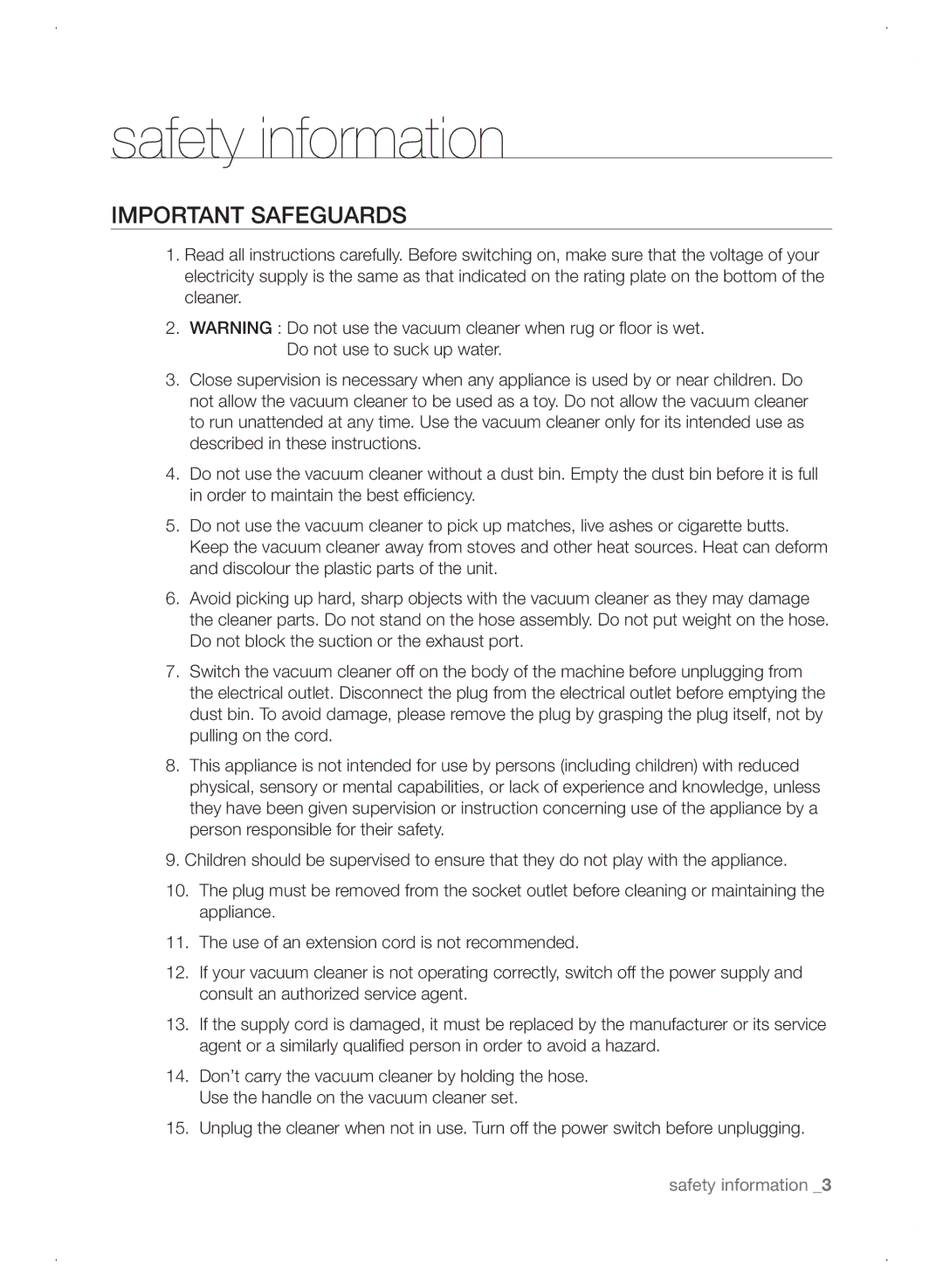 Samsung VCC8780H3A/TWL manual Important Safeguards 