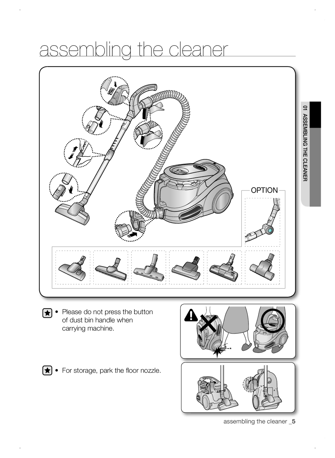 Samsung VCC8780H3A/TWL manual Assembling the cleaner, Option 