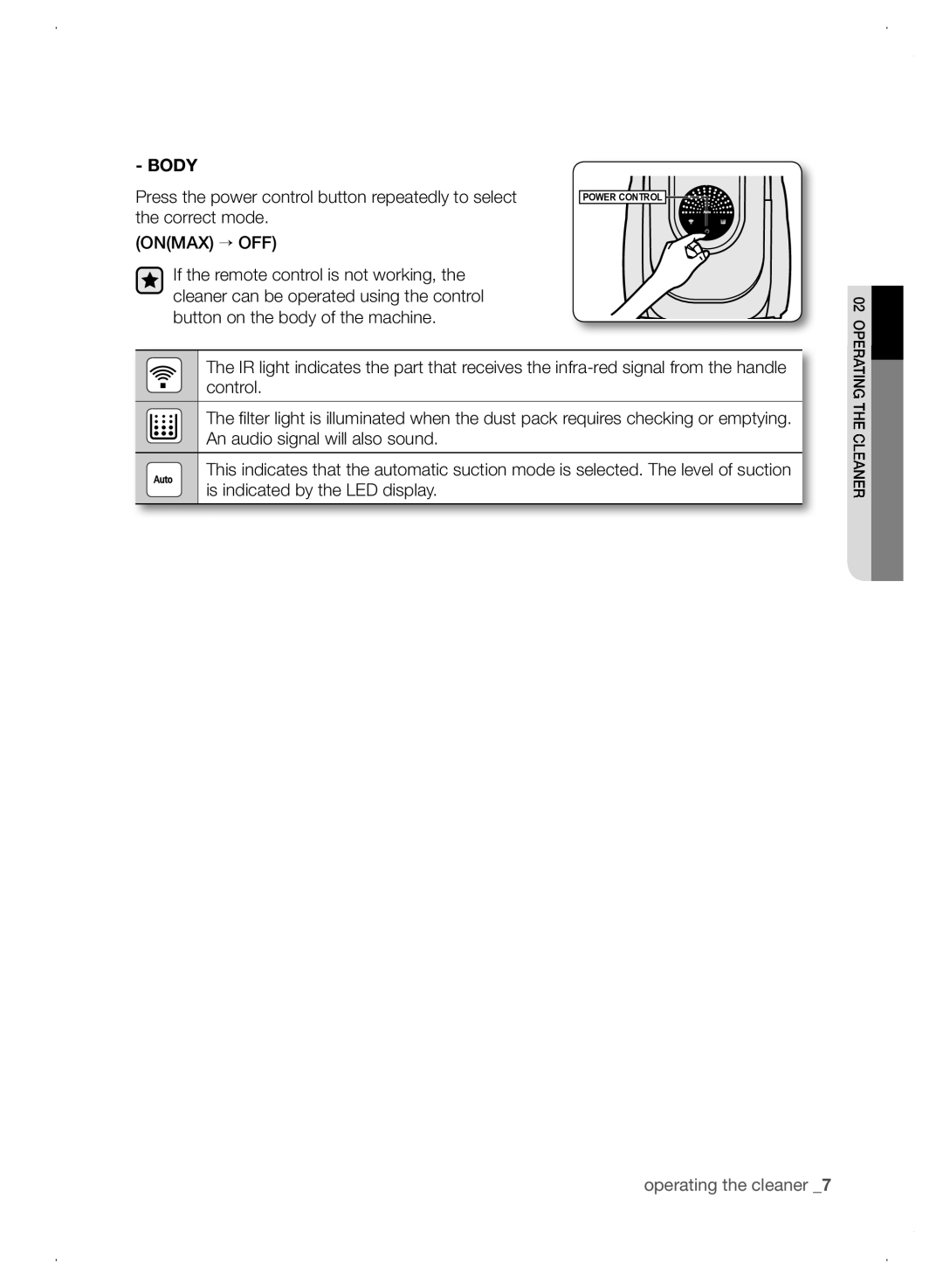 Samsung VCC8780H3A/TWL manual BOdY, Onmax → OFF 