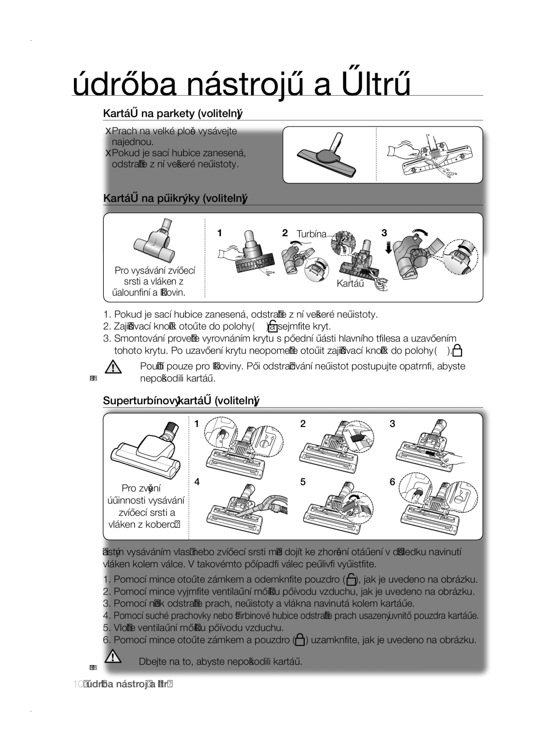 Samsung VCC8780H3A/XEH manual Kartáč na parkety volitelný, Kartáč na přikrývky volitelný, Superturbínový kartáč volitelný 