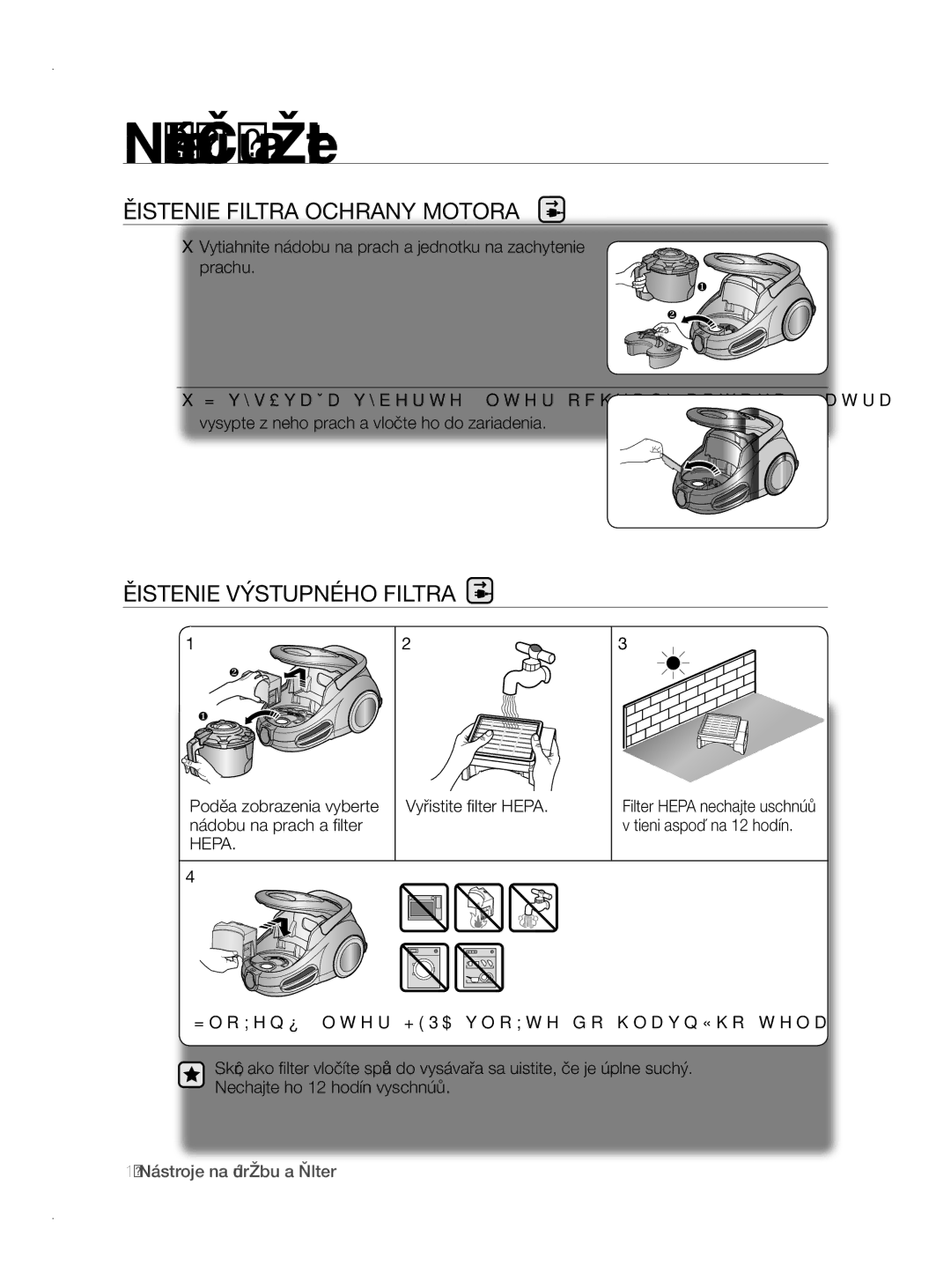 Samsung VCC8780H3A/XEH manual Čistenie Filtra Ochrany Motora, Čistenie Výstupného Filtra 