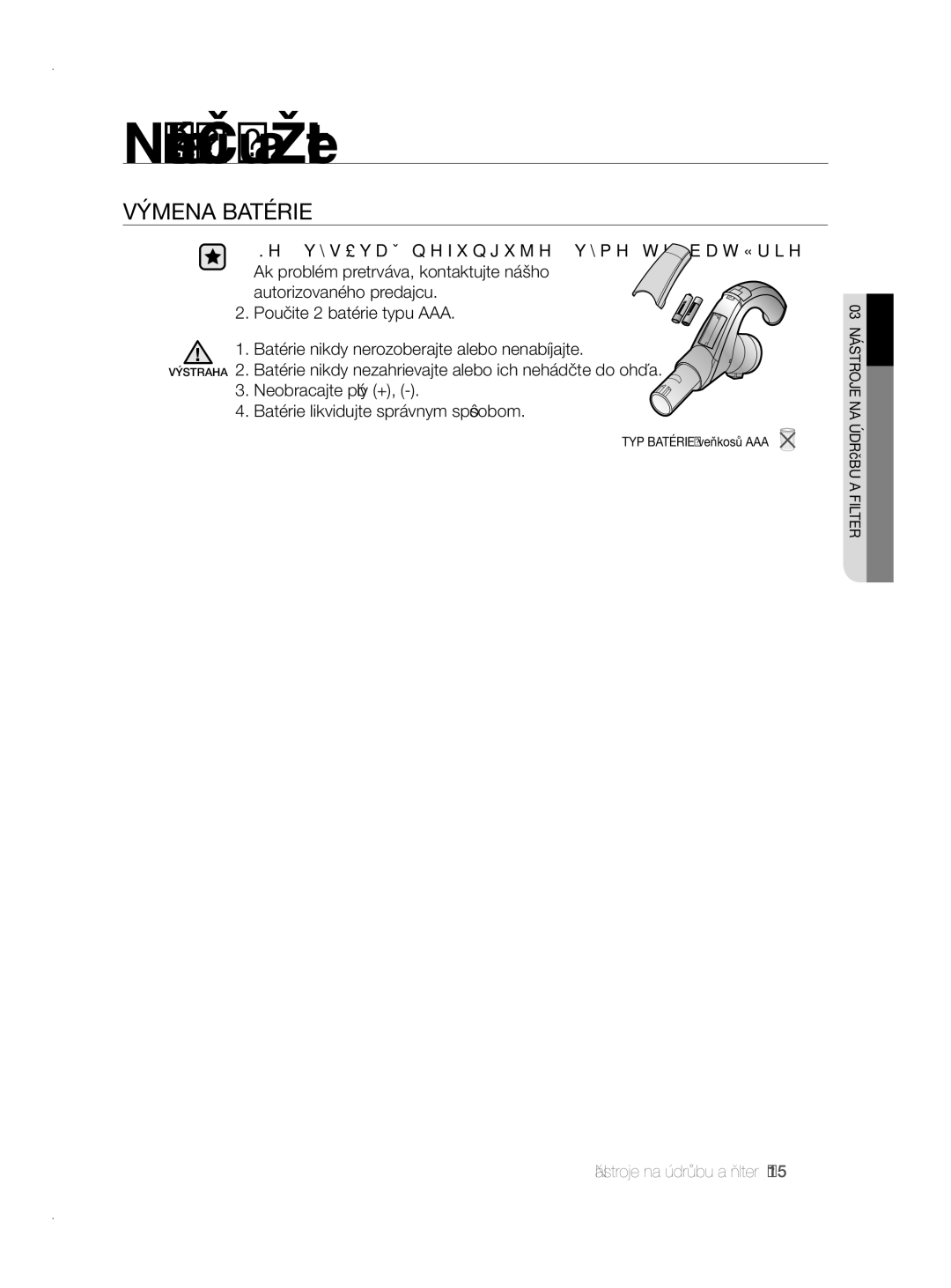 Samsung VCC8780H3A/XEH manual Výmena Batérie 