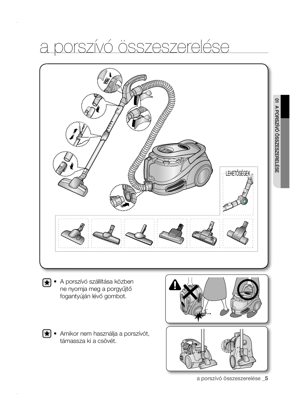 Samsung VCC8780H3A/XEH manual Porszívó összeszerelése 