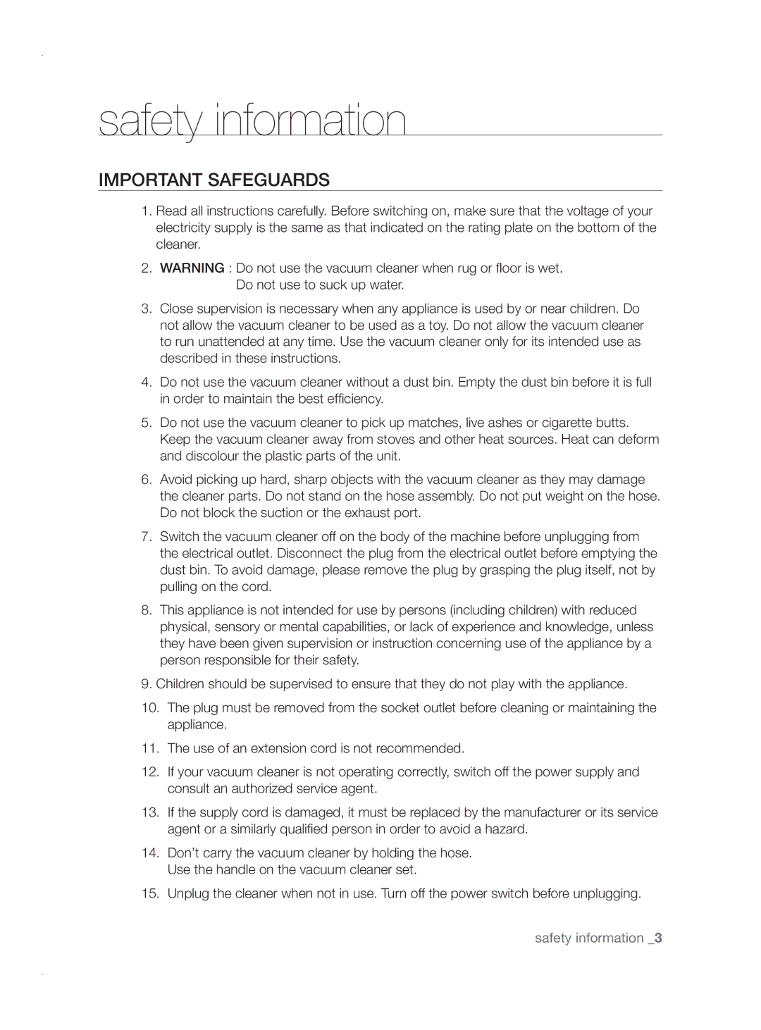 Samsung VCC8780H3A/XEH manual Important Safeguards 