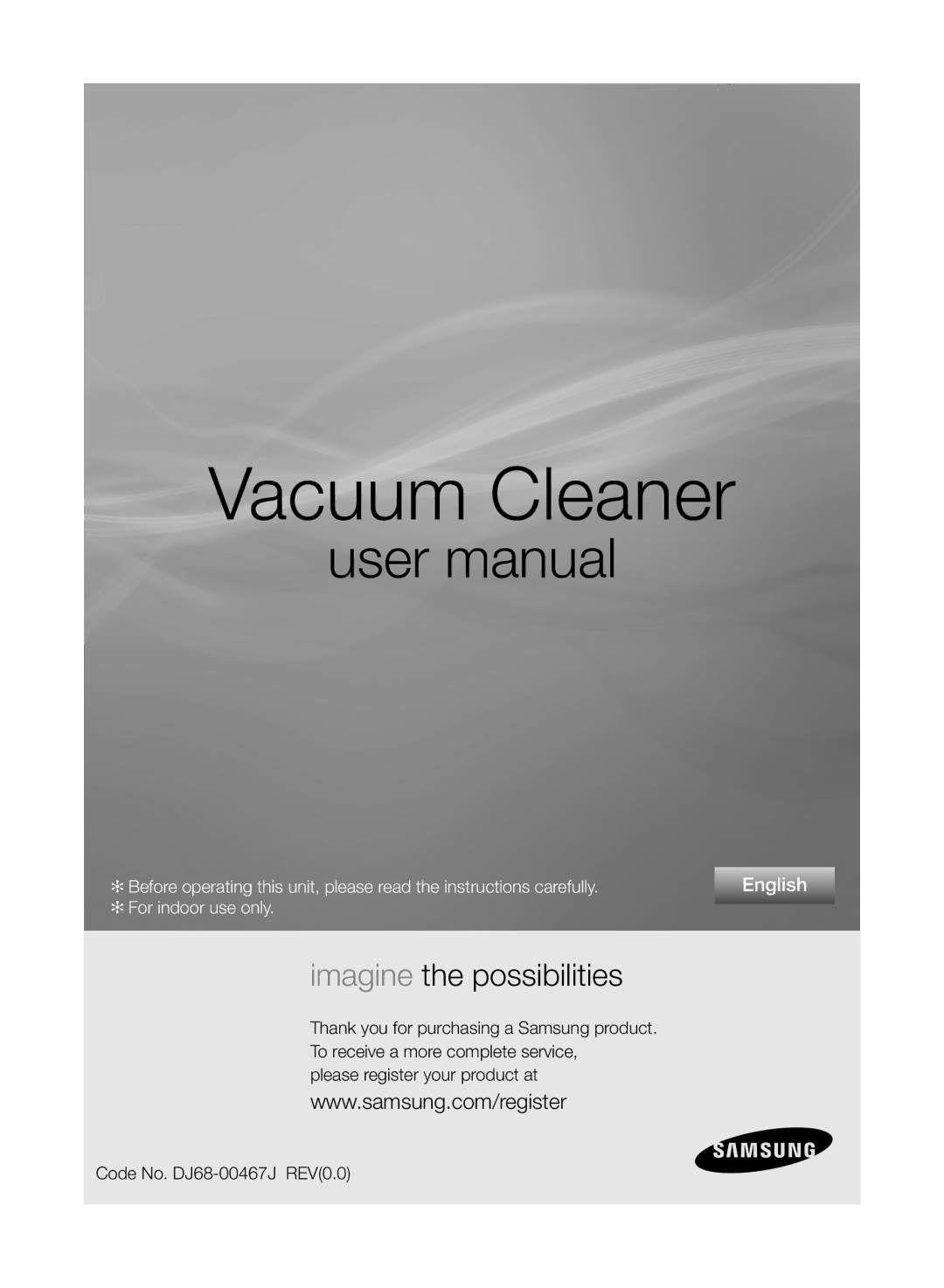 Samsung VCC8790H3K/HAC manual Vacuum Cleaner 