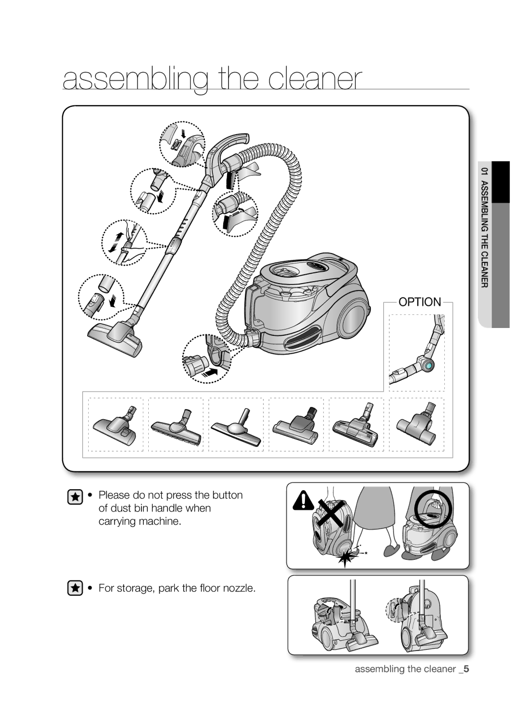 Samsung VCC8790H3K/HAC manual Assembling the cleaner, Option 