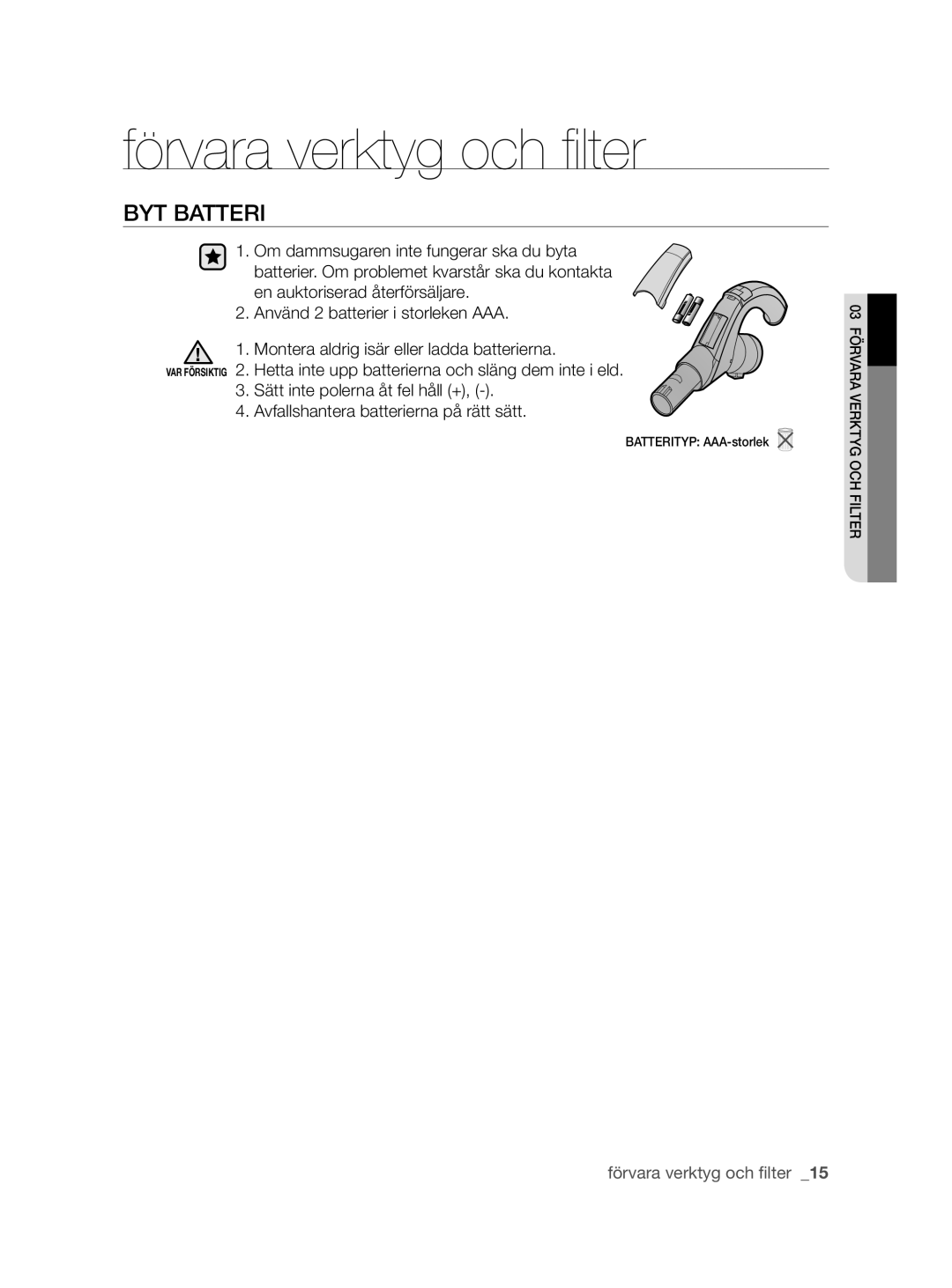 Samsung VCC8790H3K/XEE manual Byt batteri 